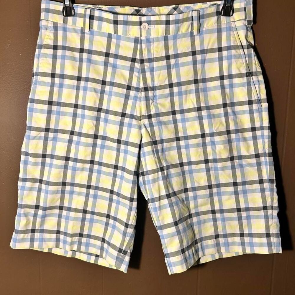 Nike Golf Dri-Fit 12” Shorts Blue Green Plaid Men’s Size 34 Stretch EUC